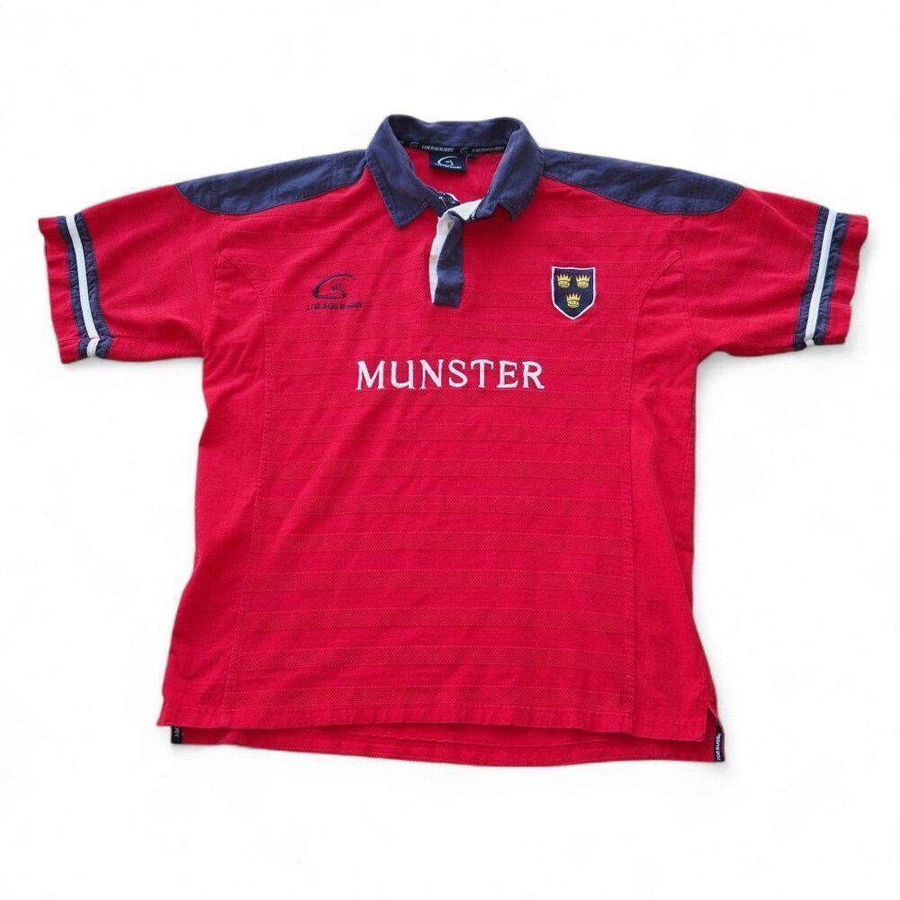 Live for Rugby Vintage Munster Ireland Embroidered‎ Rugby Jersey Red Men's XL